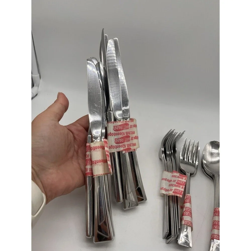 Vtg 36 PC Oneida Flatware Set Ledges Stainless Geometric Fork Knife Spoon MCM